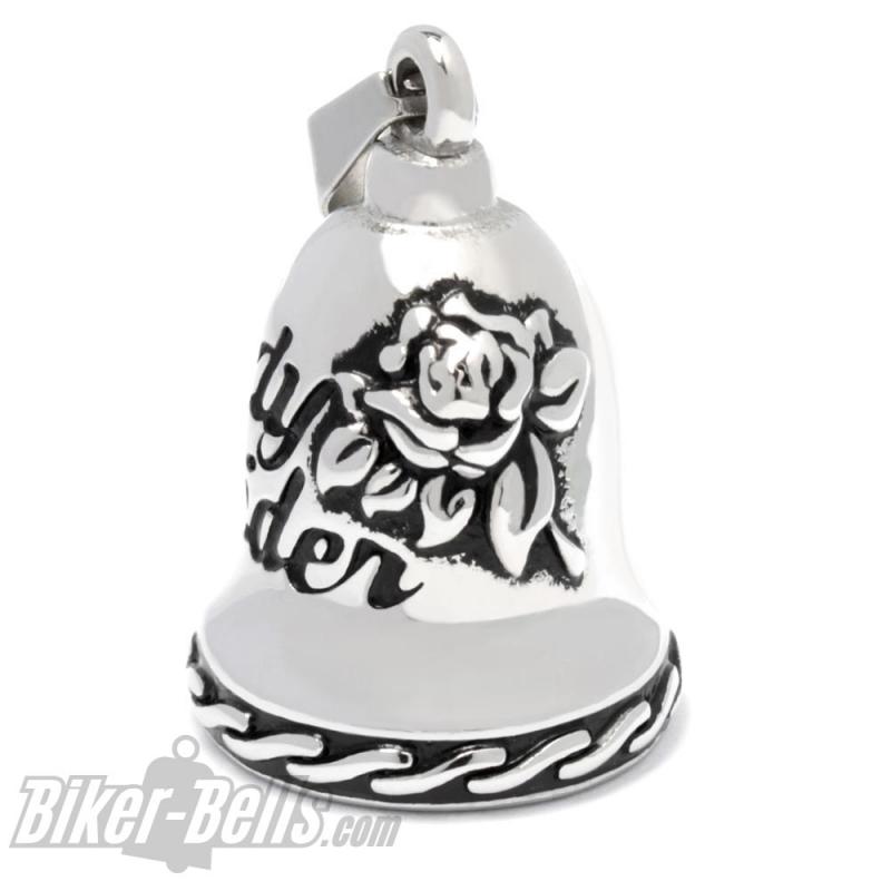 Biker-Bell Lady Rider mit Rose Edelstahl Ride Bell Geschenk für Motorradfahrerinnen
